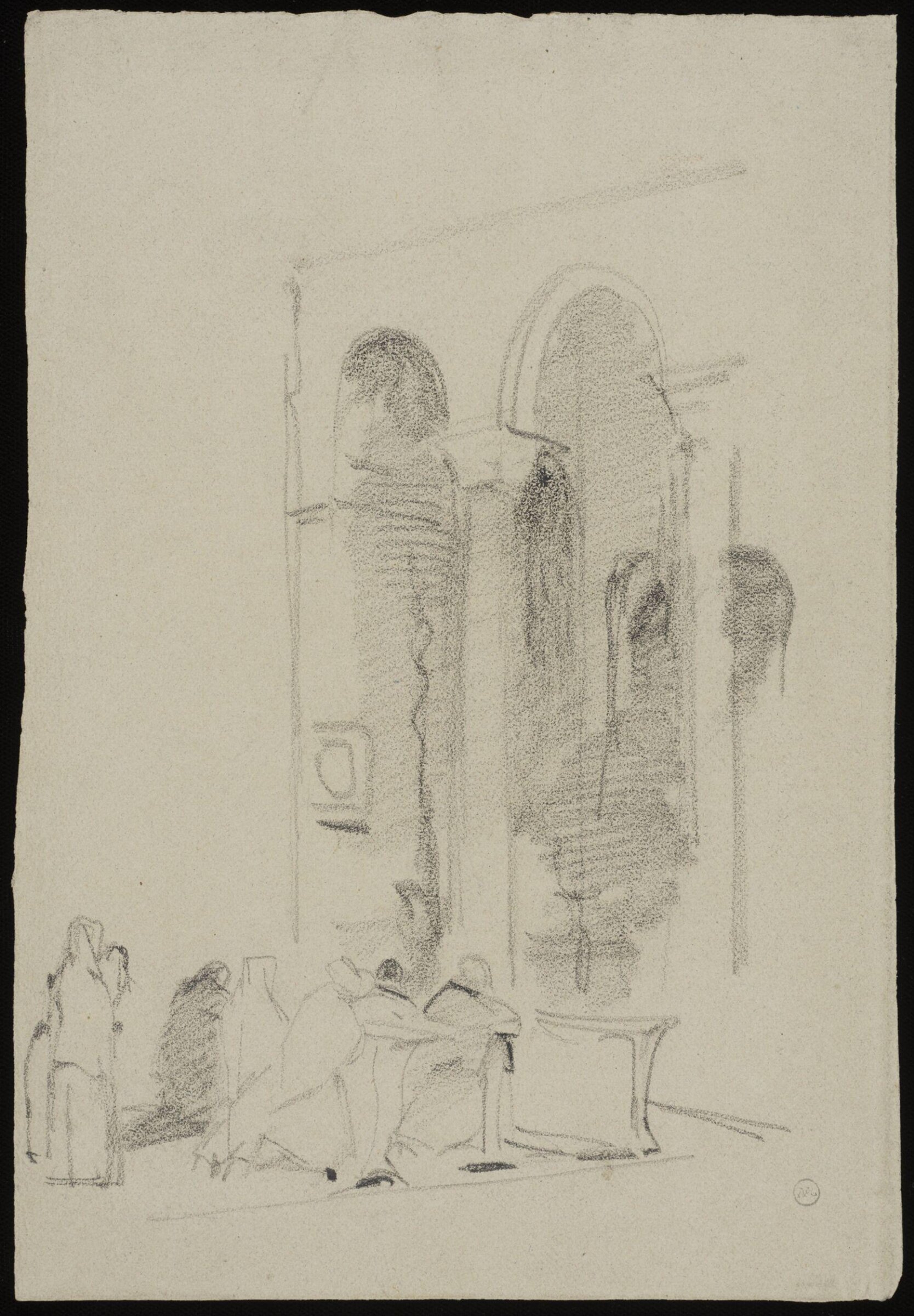 Rough sketch of Spaniards praying in a church, John Frederick Lewis, 1832-1833