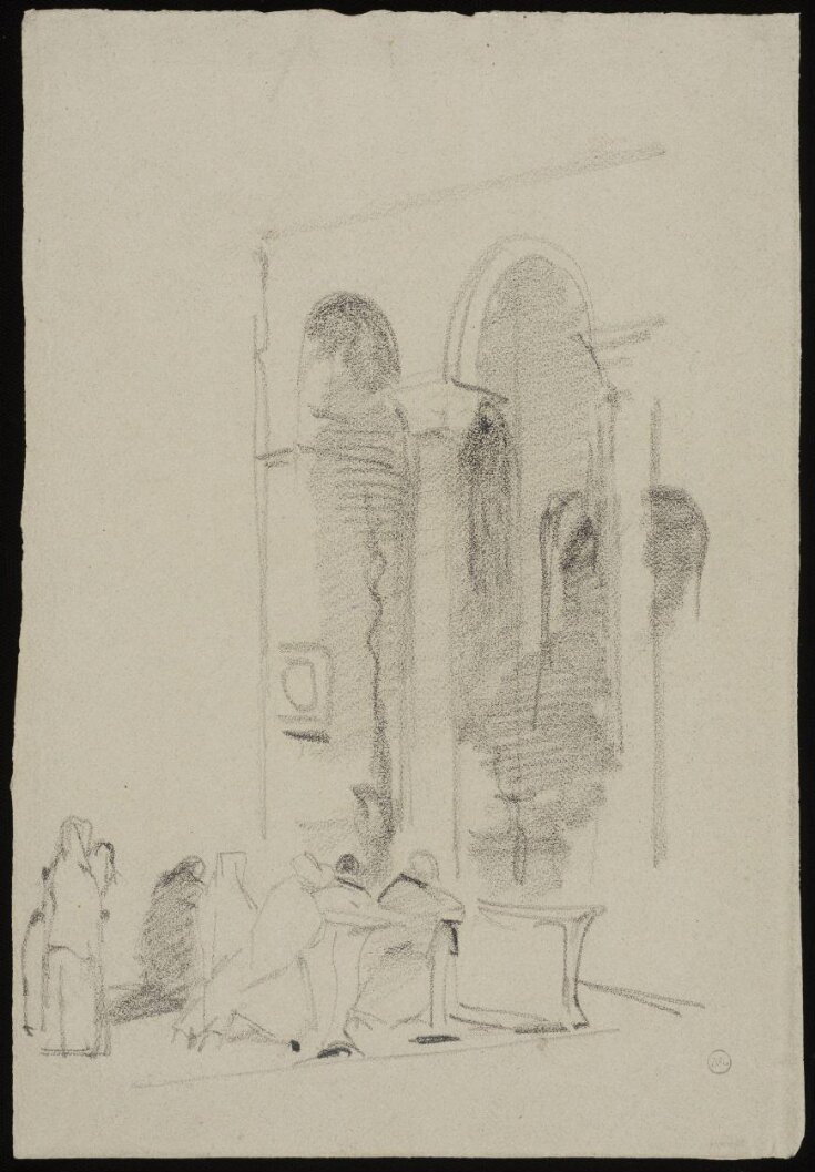 Rough sketch of Spaniards praying in a church top image