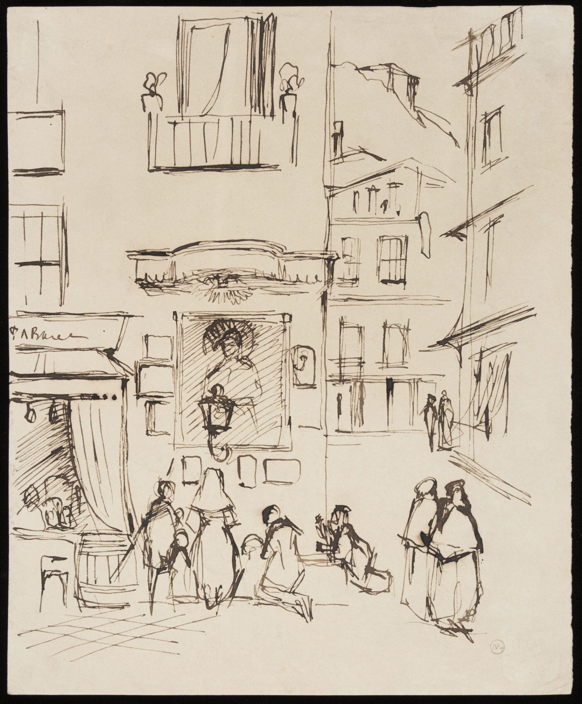 Rough composition sketch of a shrine, with people praying, on the corner of a Spanish street, John Frederick Lewis, 1831-1832