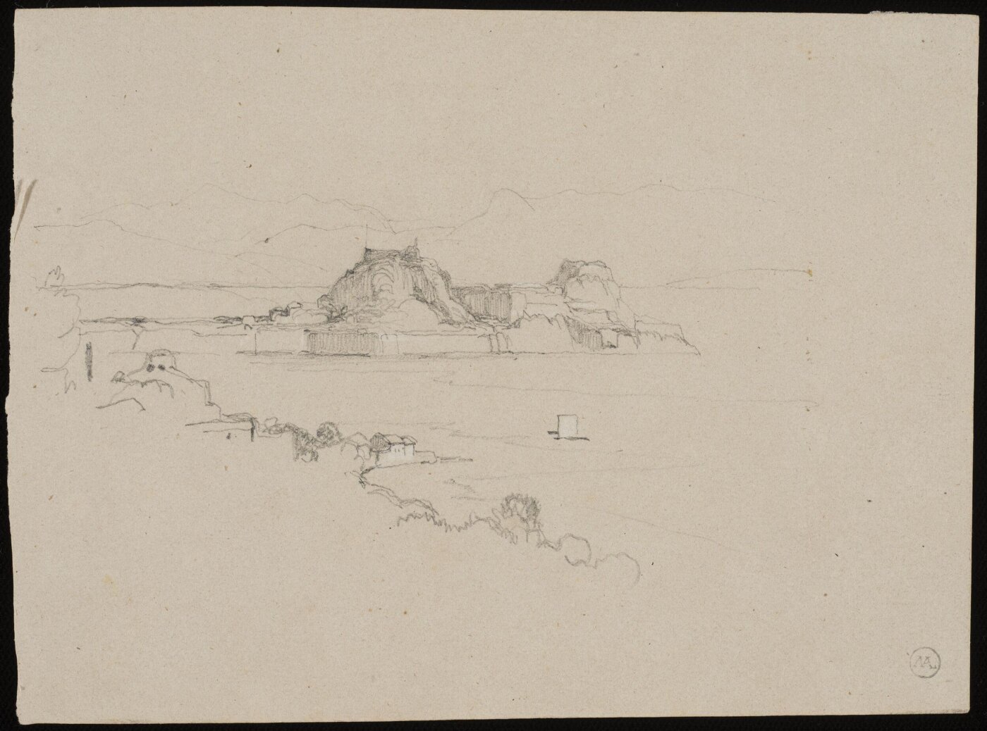 John Frederick Lewis, Landscape sketch of the citadel and harbour of Corfu