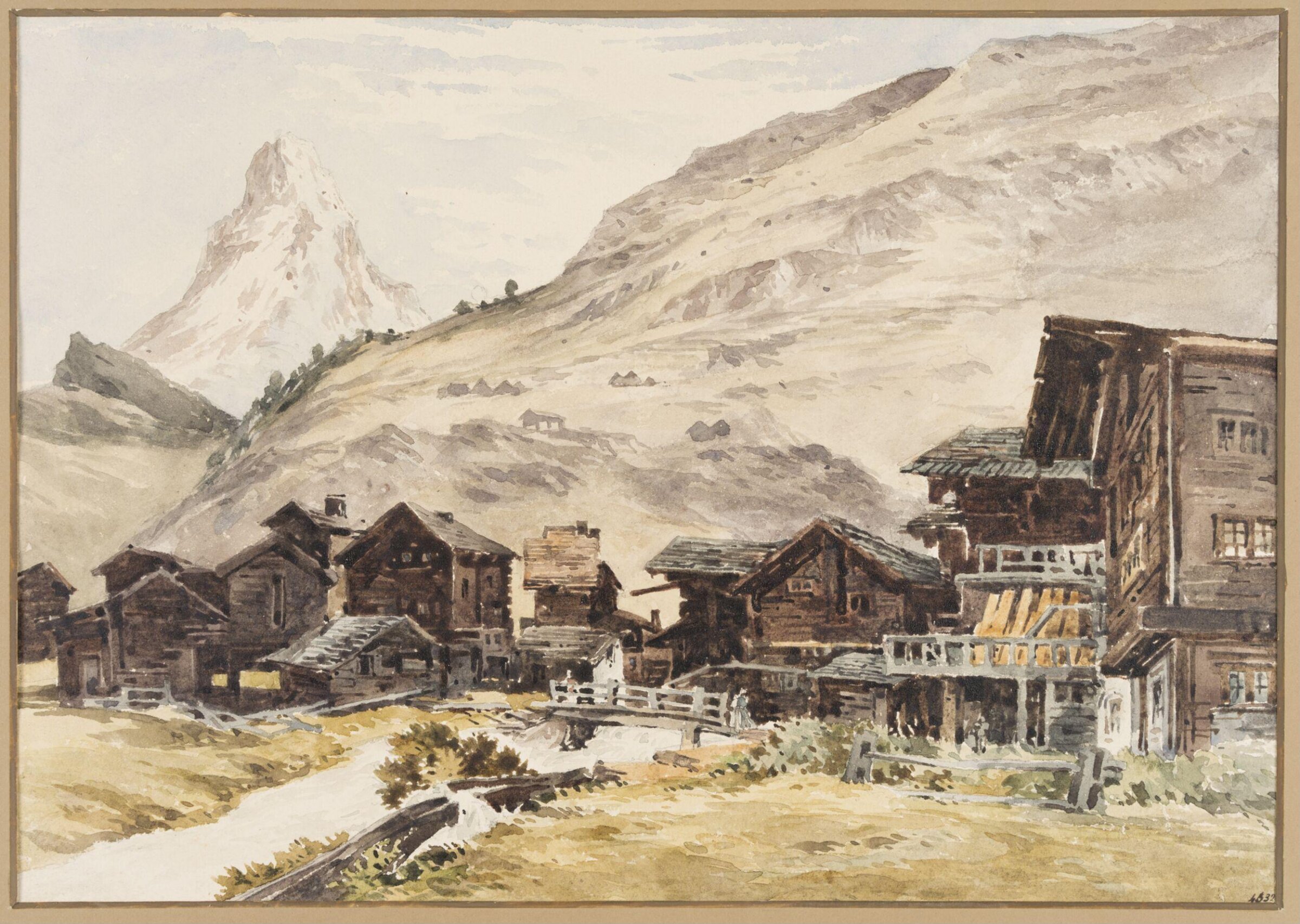 Houses and Stream at Zermatt, Switzerland, Charles Claude Pyne, c. 1822-1866