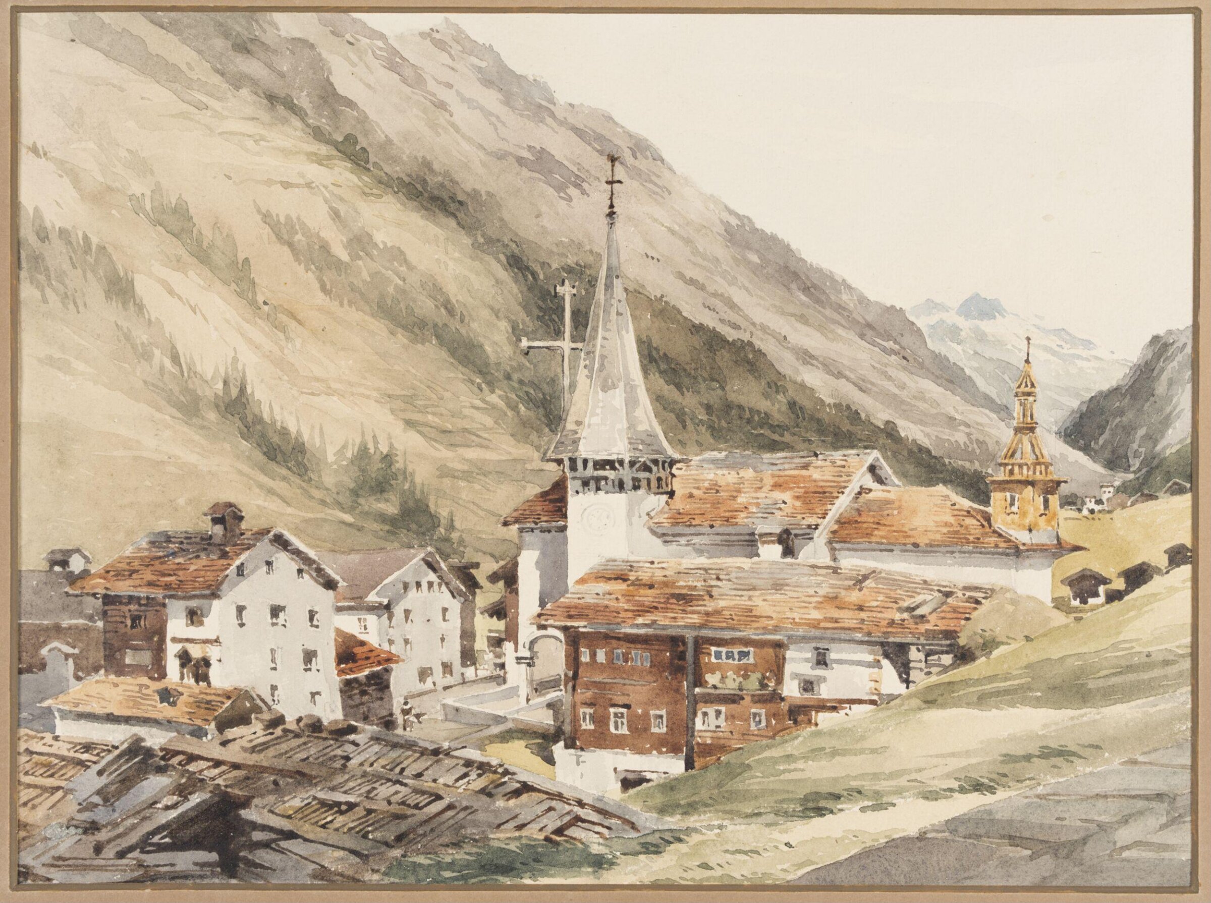 Village in the Saas Valley, Switzerland., Charles Claude Pyne, c. 1822-1866