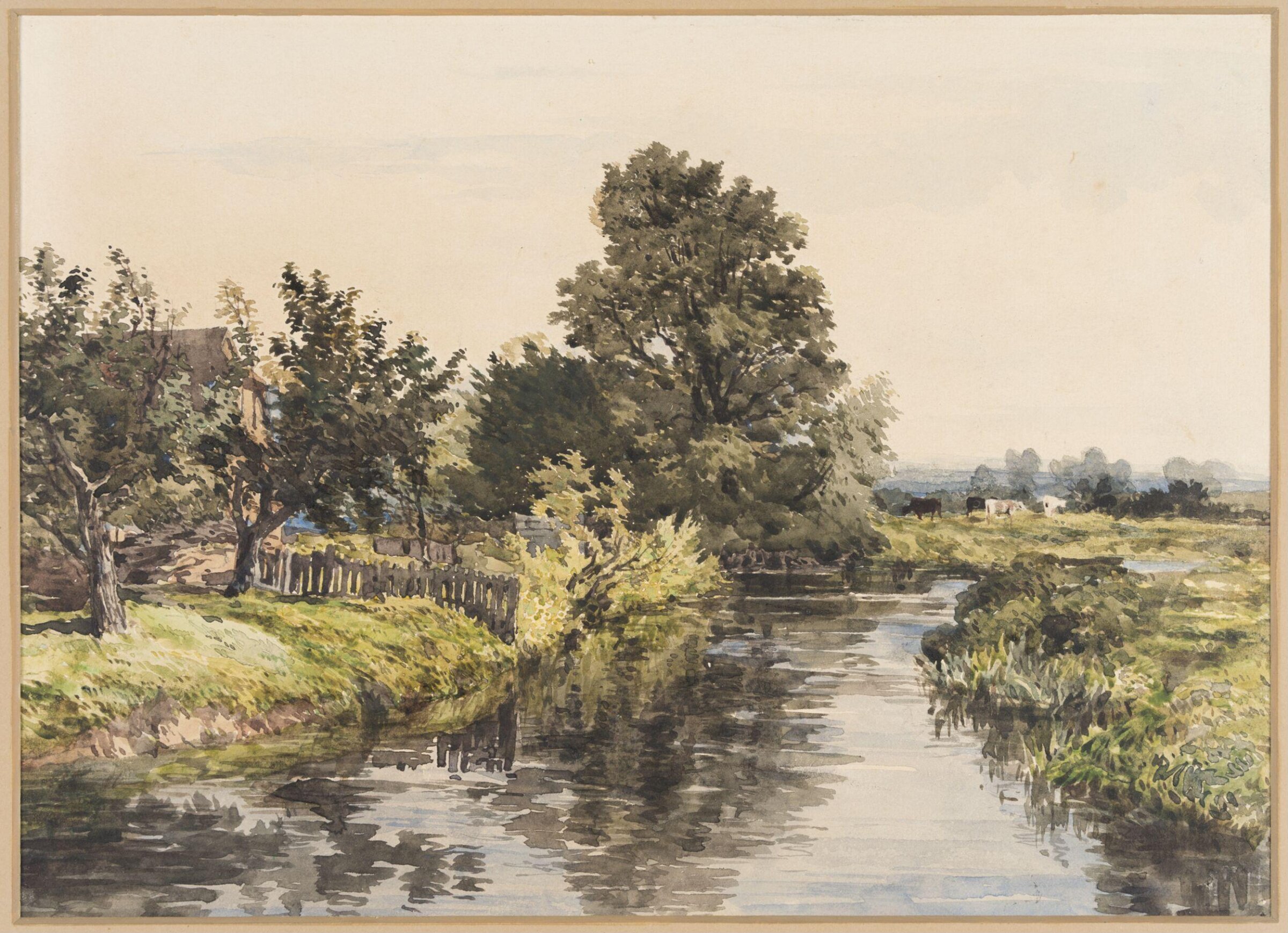 Millpond and Cottage, Charles Claude Pyne, 19th century