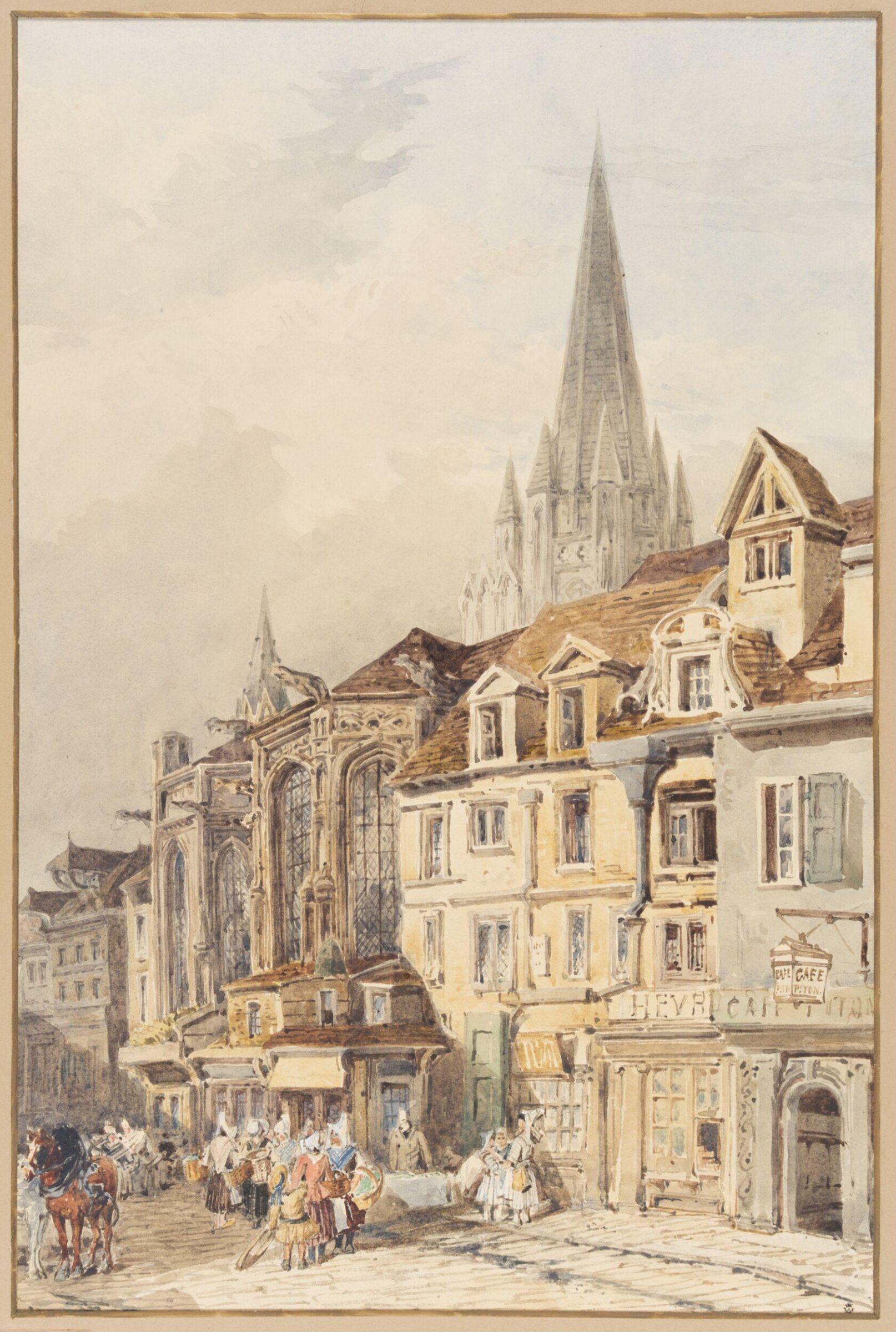 View at Caen, Normandy, Charles Claude Pyne, 19th century
