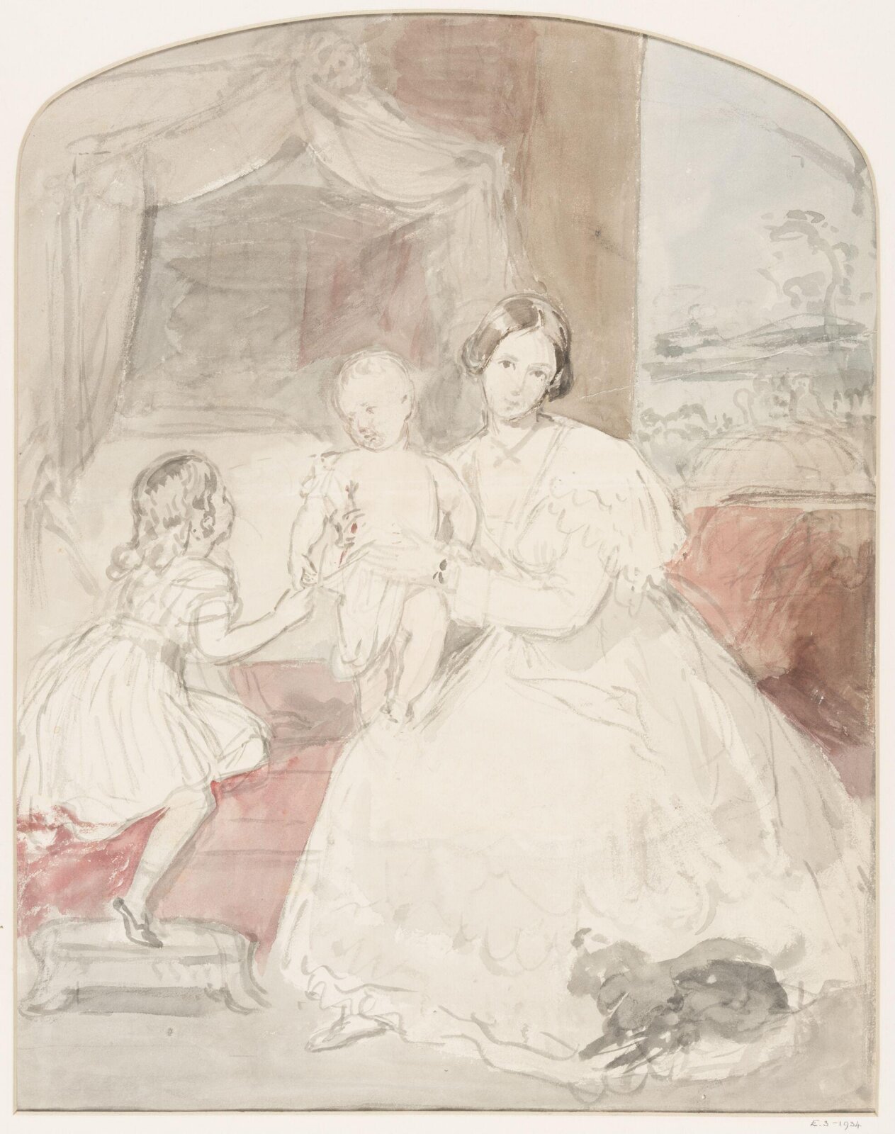 A lady with two chldren on a sofa., William Charles Sir Ross, 1814-1860