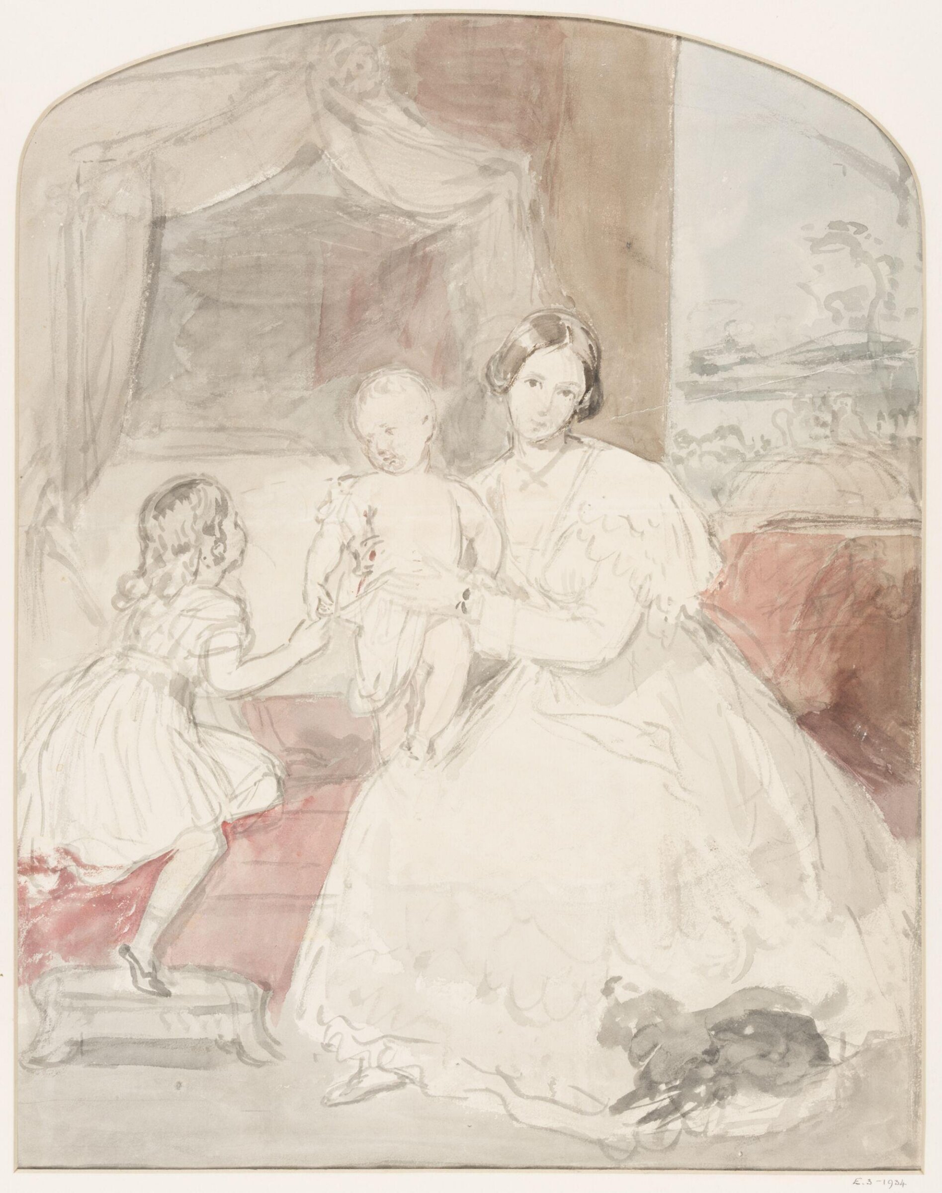 A lady with two chldren on a sofa., William Charles Sir Ross, 1814-1860