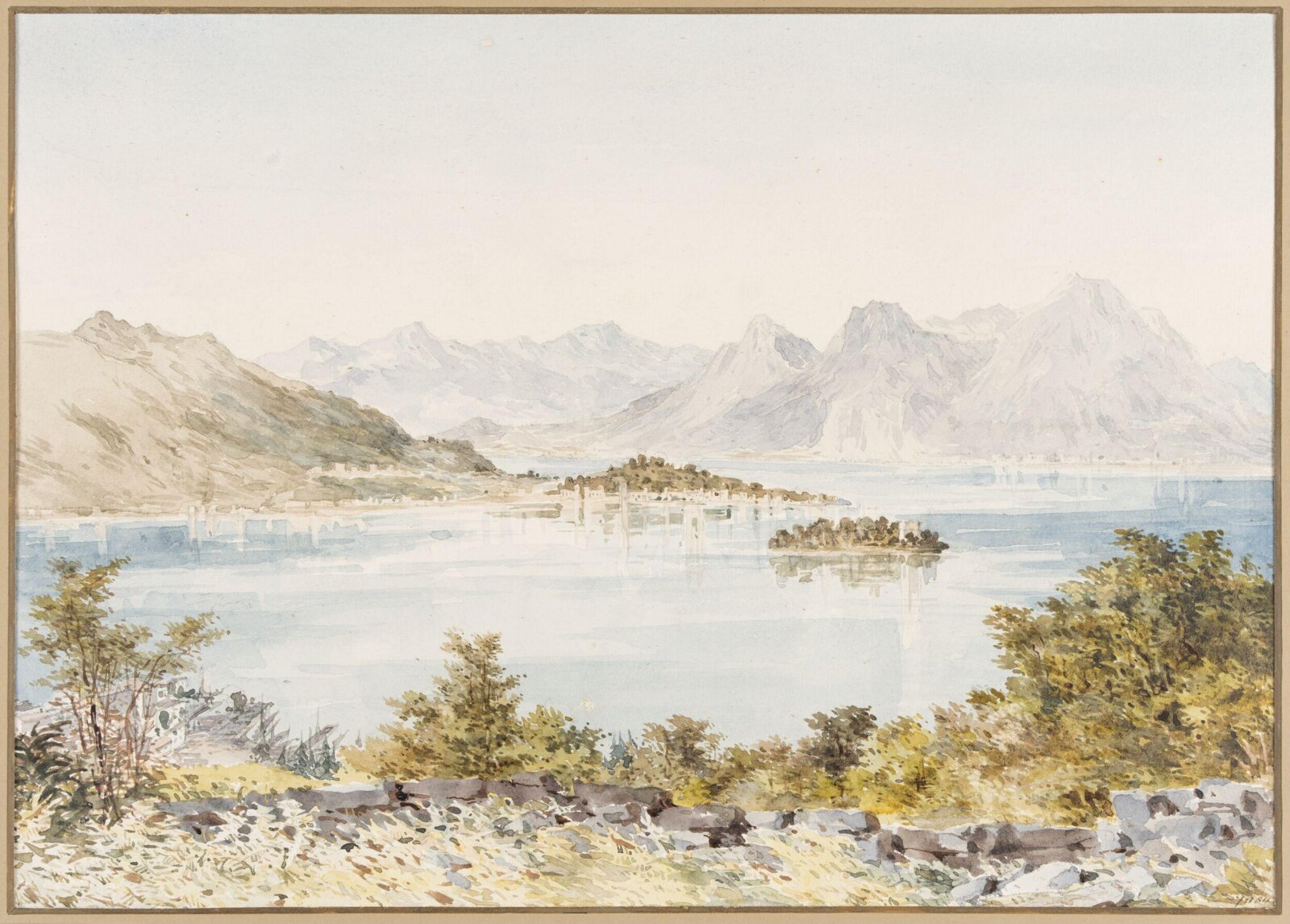 View on Lake Maggiore, Charles Claude Pyne, 19th century