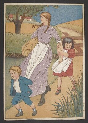 Boy and girl walking down a country lane