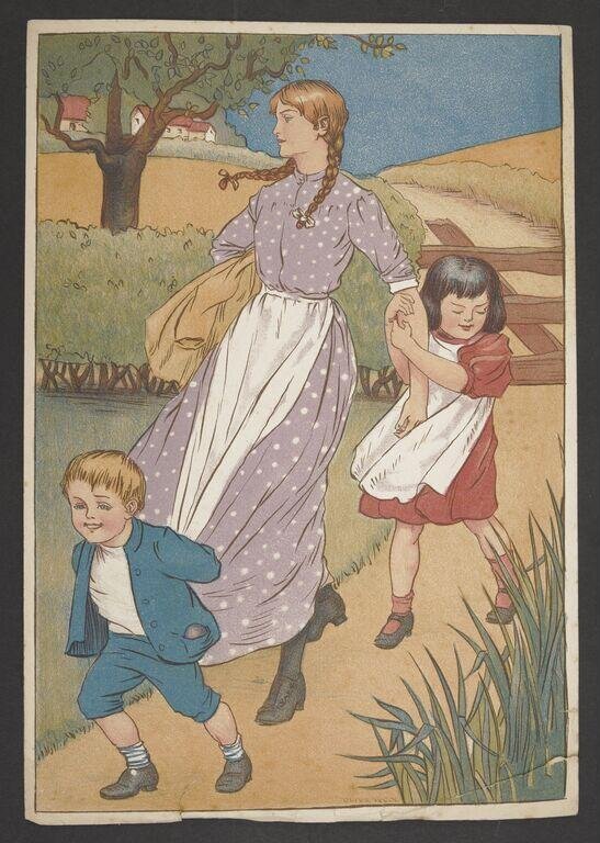Boy and girl walking down a country lane