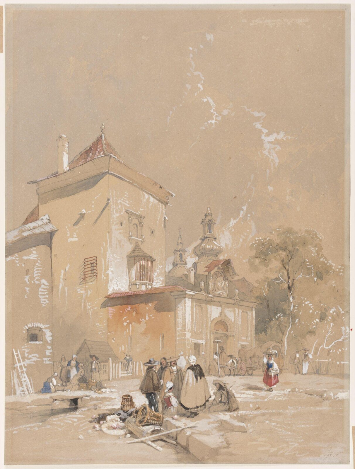 Gateway and buildings in Spain, David Roberts, ca. 1820-60