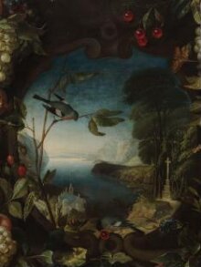 Garland of Fruit Surrounding a Cartouche Opening onto a Landscape thumbnail 1