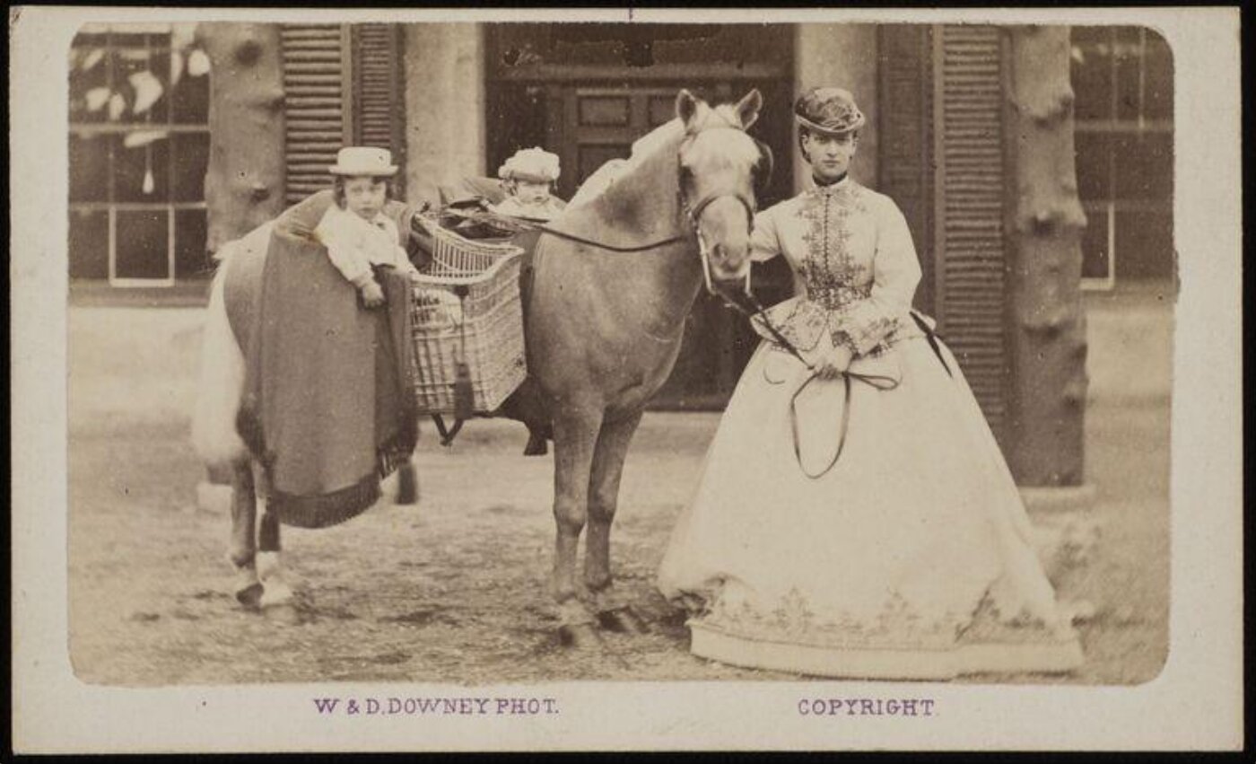 W. & D. Downey, A women with two children and a horse