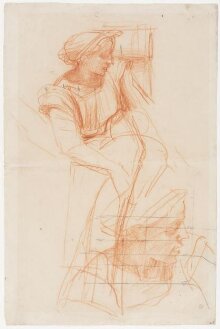 two studies of a female figure, draped, looking to the left, with right arm downwards, for 'truth' thumbnail 1