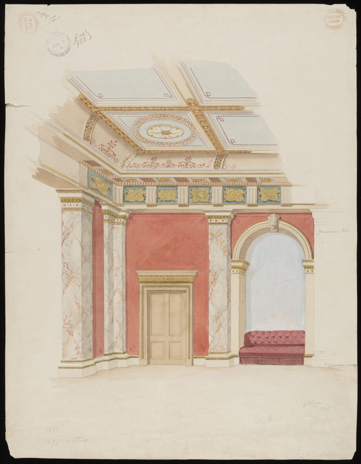 Design for mural and ceiling decoration, John Dibblee Crace, 1866