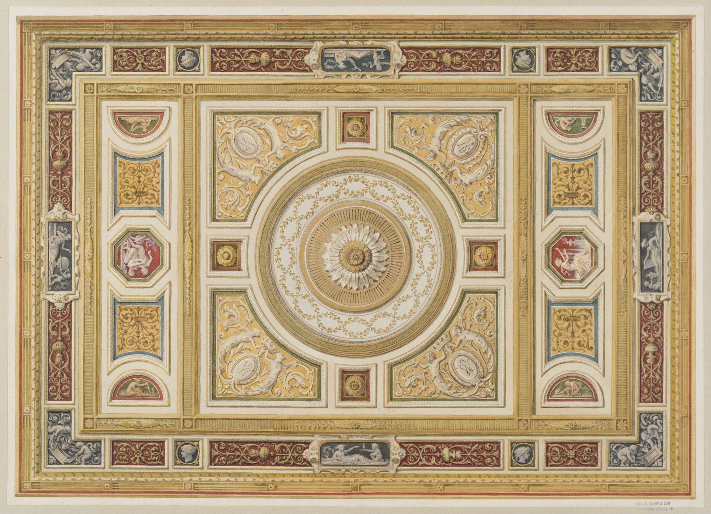 Design for the drawing room ceiling at Grosvenor House, John Gregory Crace, mid 19th century
