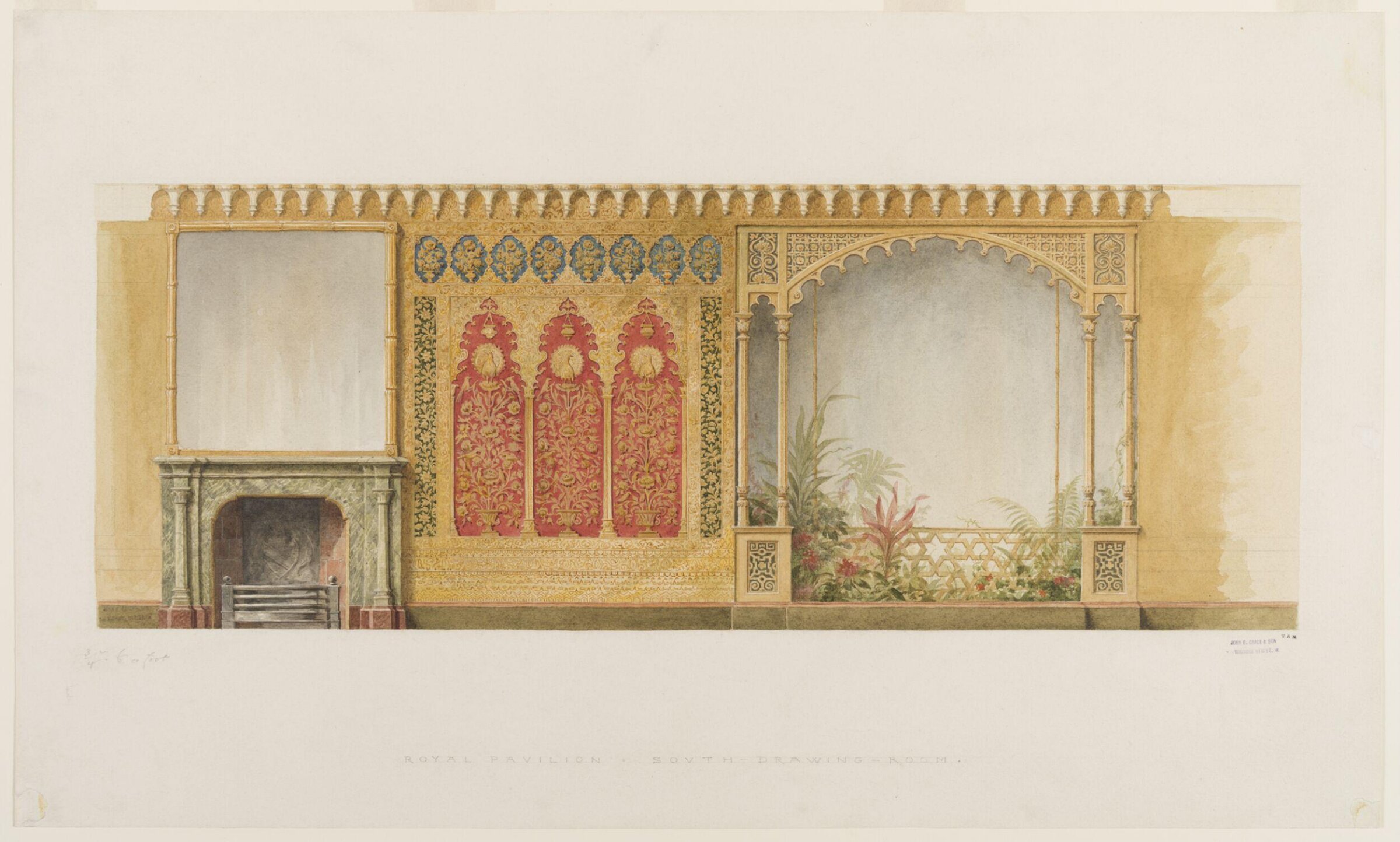 Drawing room at the Royal Pavilion, Brighton, John Dibblee Crace, 1884-1898