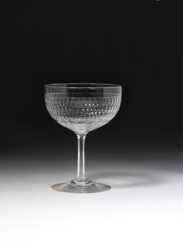 Vintage Crystal Glasses, Etched With Black Stem, Sherry Coupe