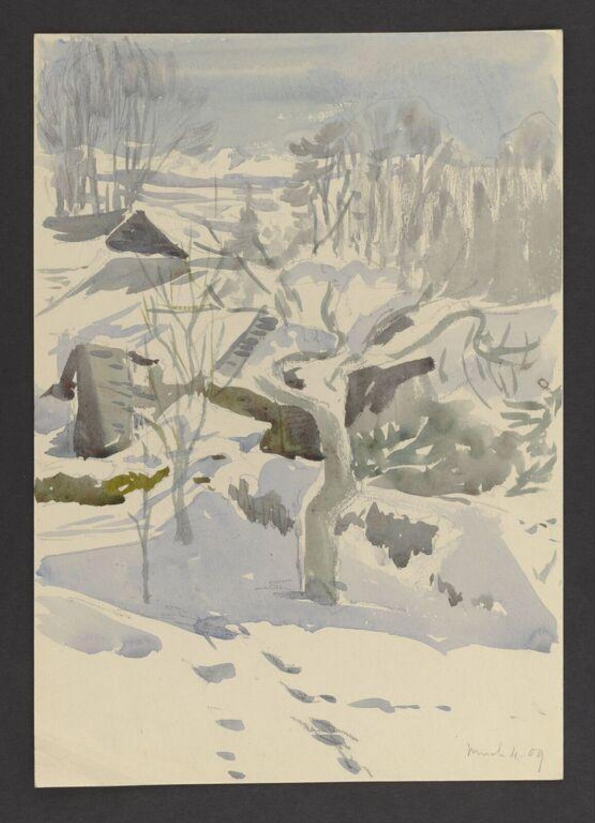 Trees and roofs in snow, Beatrix Potter, 4th March 1909