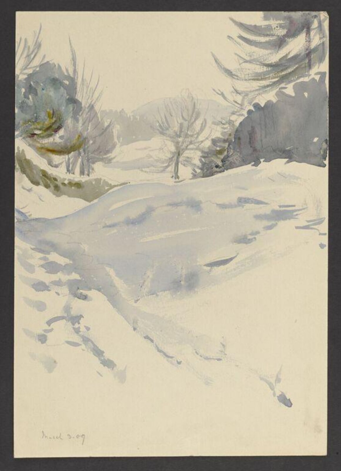 Snowy landscape with trees, Beatrix Potter, 3rd March 1909