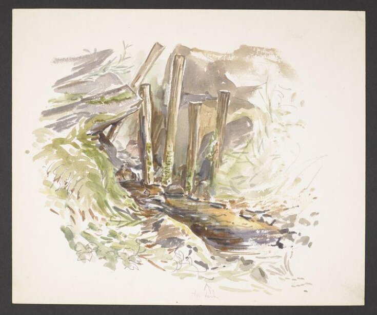 Study of a stream with wooden posts and boulders top image