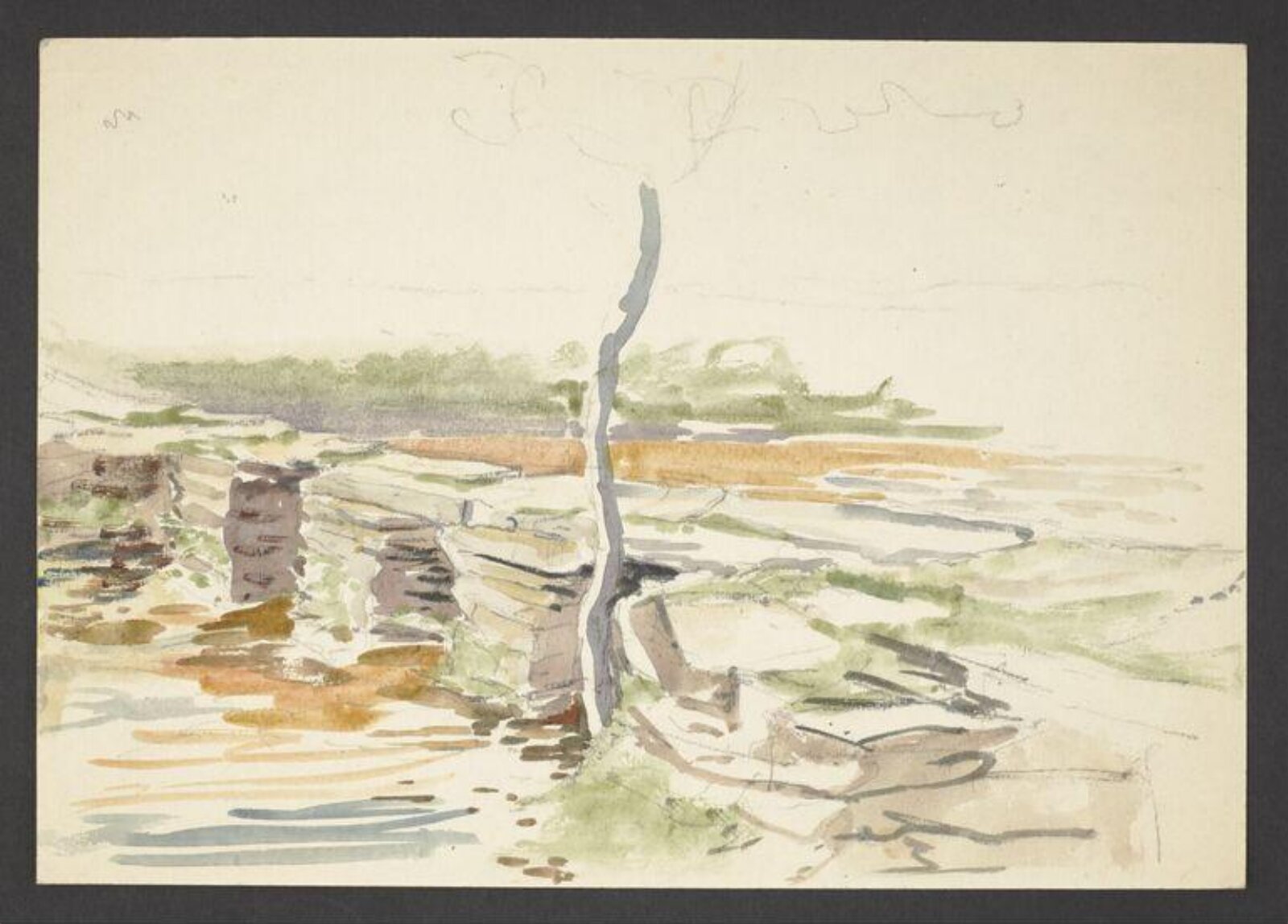 A river traversed by stone piles forming a bridge, Beatrix Potter, ca.1900-1913