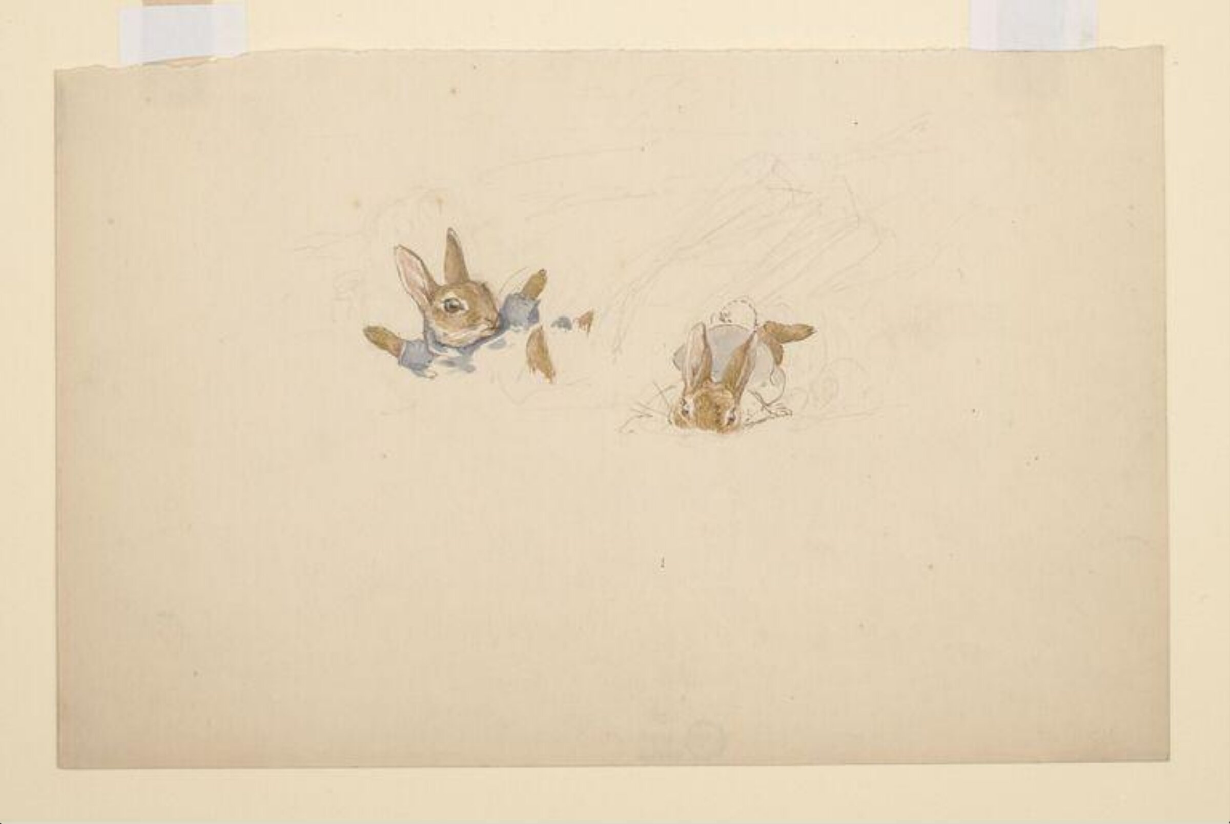 Rabbits falling into snow, Beatrix Potter, ca. 1890s