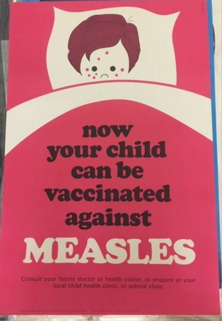 Now your child can be vaccinated against Measles...  Poster prepared for the Health Department of the United Kingdom by the Central Office of Information.  Printed  by Multi Machine Plates Ltd. top image