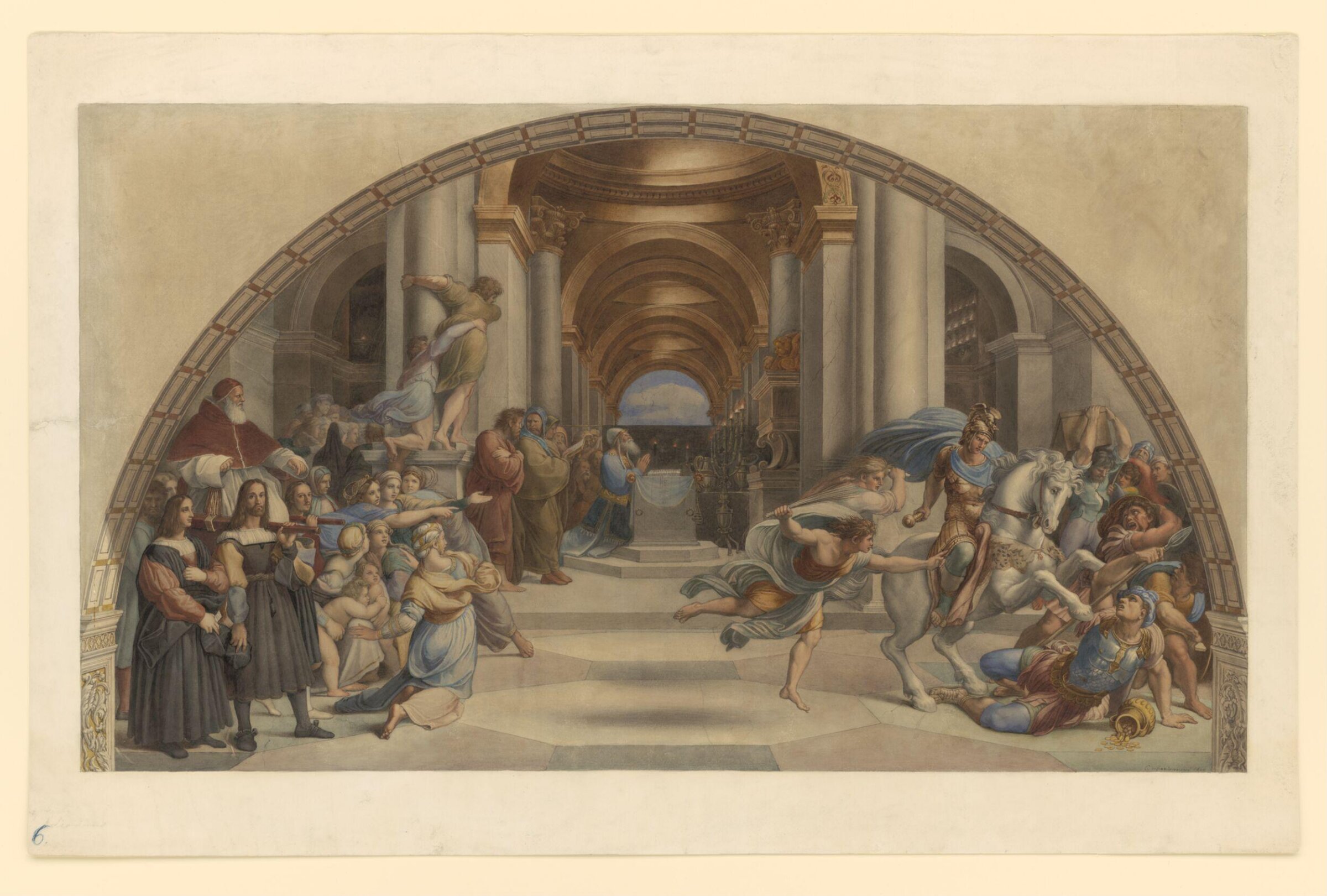 Copy after Raphael’s fresco representing the ‘Expulsion of Heliodorus from the Temple’ in the Stanza di Eliodoro (Vatican Palace, Rome, 1512-14), 1866., Cesari Mariannecci, 1866