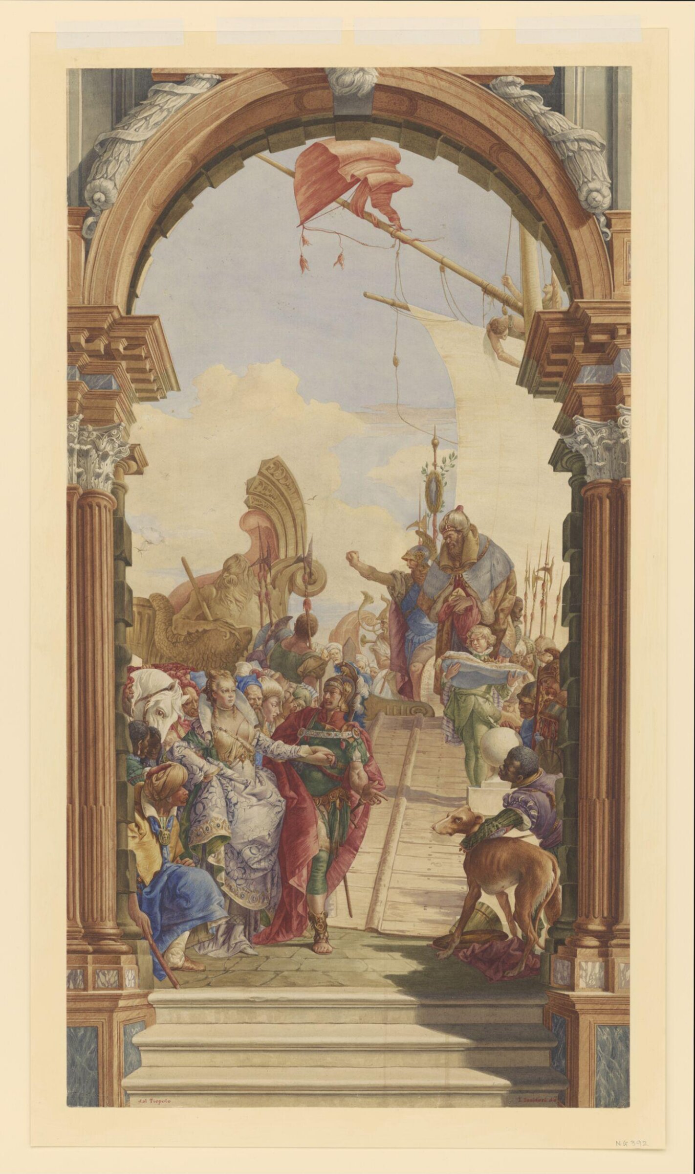 Copy after Giambattista Tiepolo’s fresco of the ‘Meeting of Antony and Cleopatra’ in the Ballroom Palazzo Labia, Venice (1746-1747), 1883., Luigi Desideri, 1883