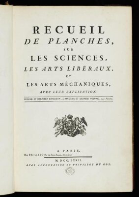 Recueil de planches, sur les sciences, les arts libéraux et les arts méchaniques, avec leur explication