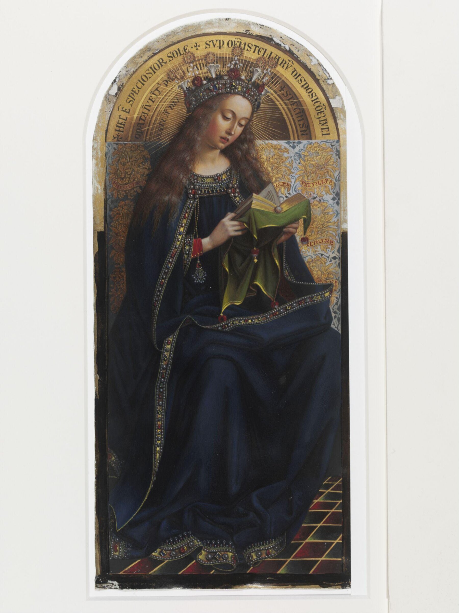 Copy of detail from the Ghent Altarpiece, The Virgin by Hubert and Jan van Eyck in the church of St Bavon,  Ghent, Christian Schultz