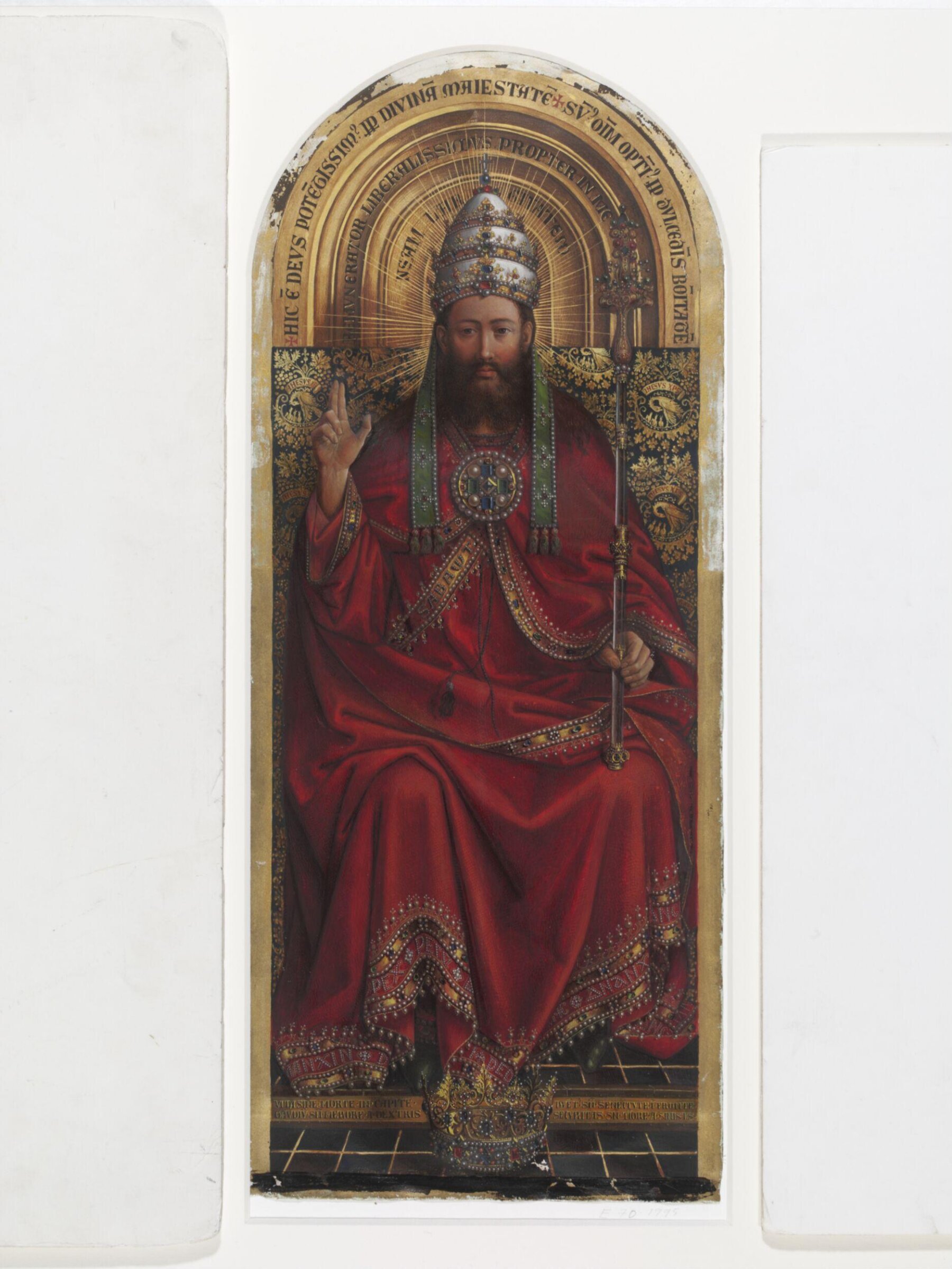 Copy of a detail of the Ghent Altarpiece, Triune God by Hubert and Jan van Eyck in the church of St Bavon,  Ghent, Christian Schultz, 1860s