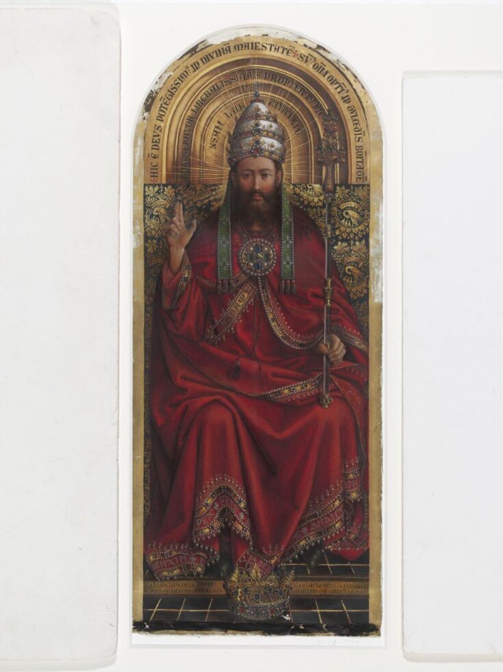 Copy of a detail of the Ghent Altarpiece, Triune God by Hubert and Jan van Eyck in the church of St Bavon,  Ghent
