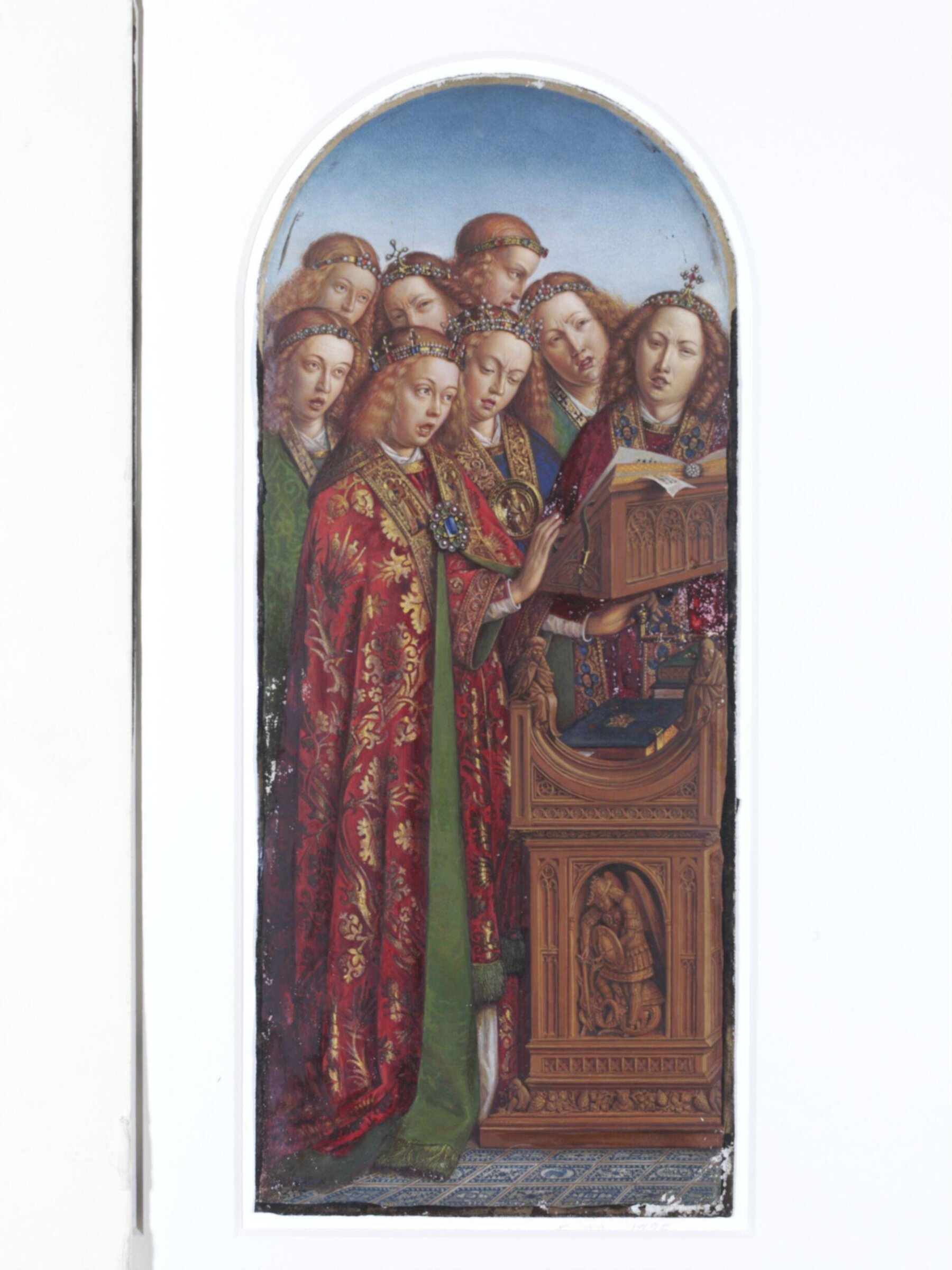 Copy of a detail of the Ghent Altarpiece, Angelic  Choir, by Hubert and Jan van Eyck in the church of St  Bavon, Ghent., Christian Schultz, 1860s