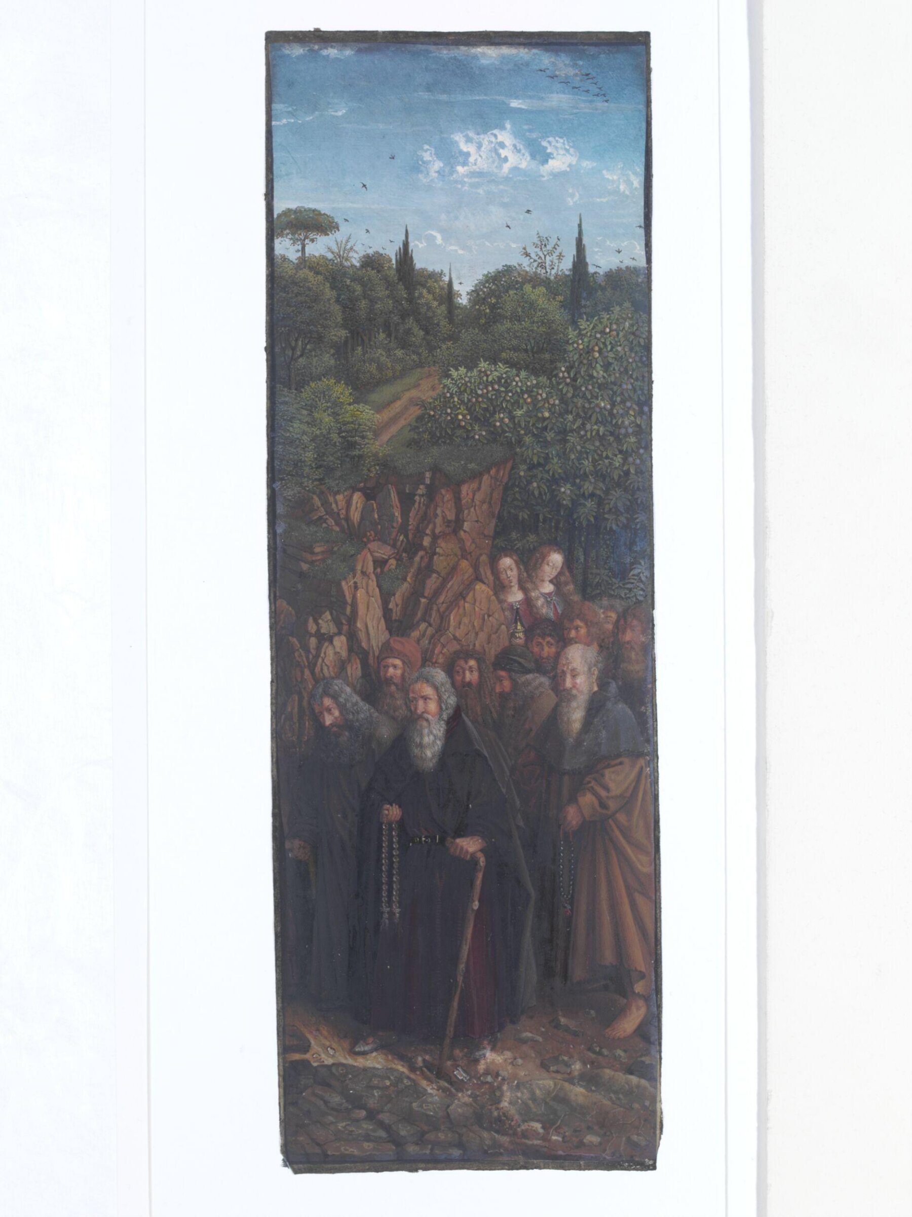 Copy of a detail of the Ghent Altarpiece, The  Pilgrims, by Hubert and Jan van Eyck in the church of St. Bavon, Ghent., Christian Schultz, 1860s
