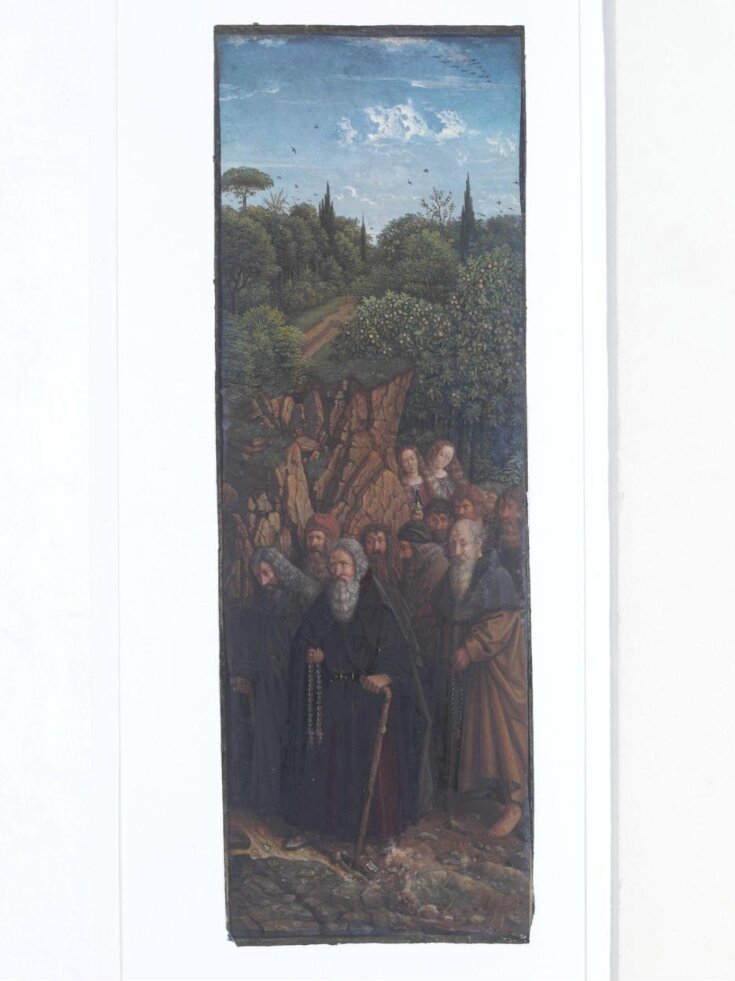 Copy of a detail of the Ghent Altarpiece, The  Pilgrims, by Hubert and Jan van Eyck in the church of St. Bavon, Ghent.