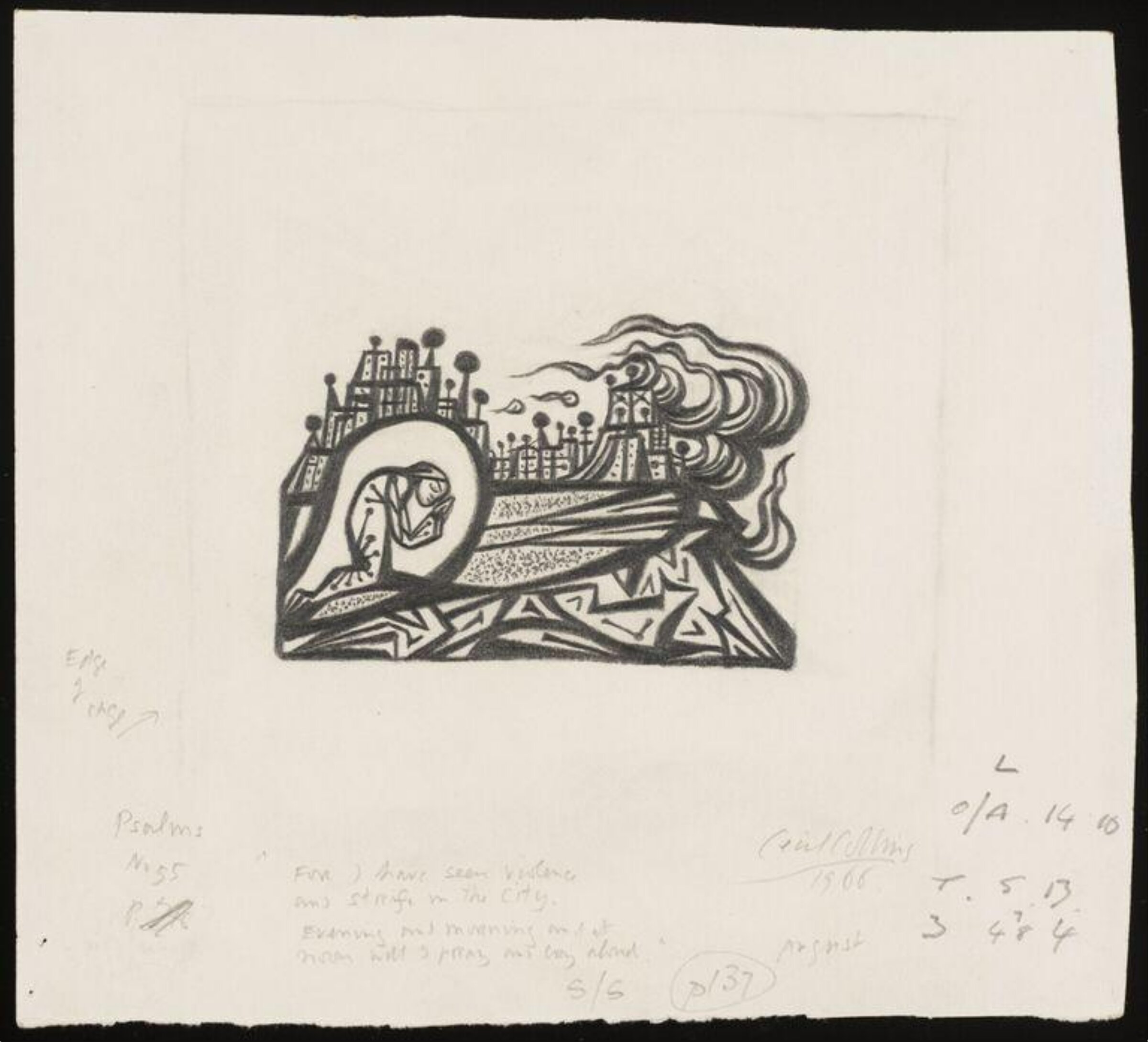 Illustration to Psalm 55 "To the chief musician of Neginoth, Maschil, A Psalm to David, Cecil Collins, 1968