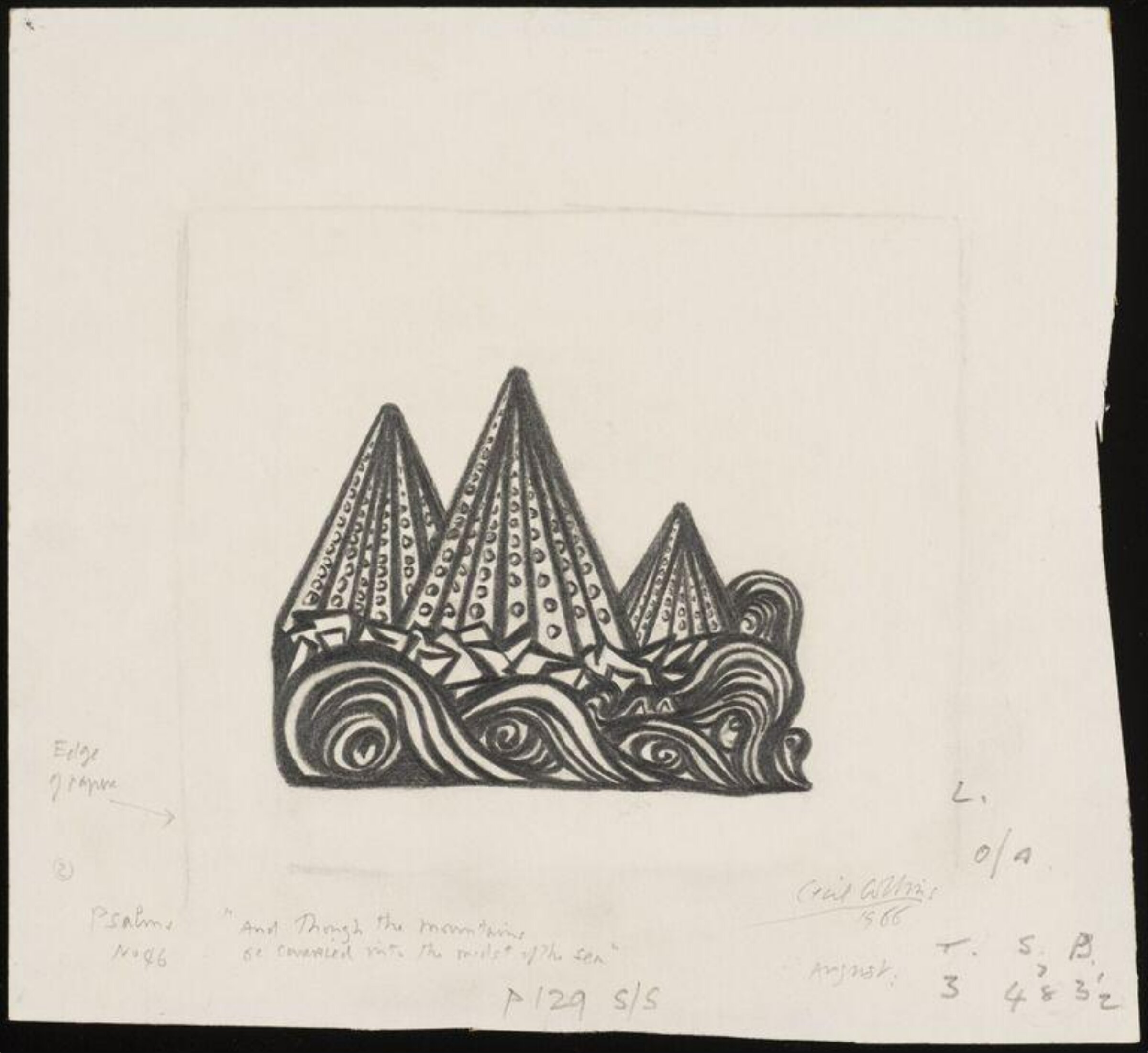 Illustration to the line "And though the mountains be carried into the midst of the sea" from Psalm 46:2., Cecil Collins, 1968