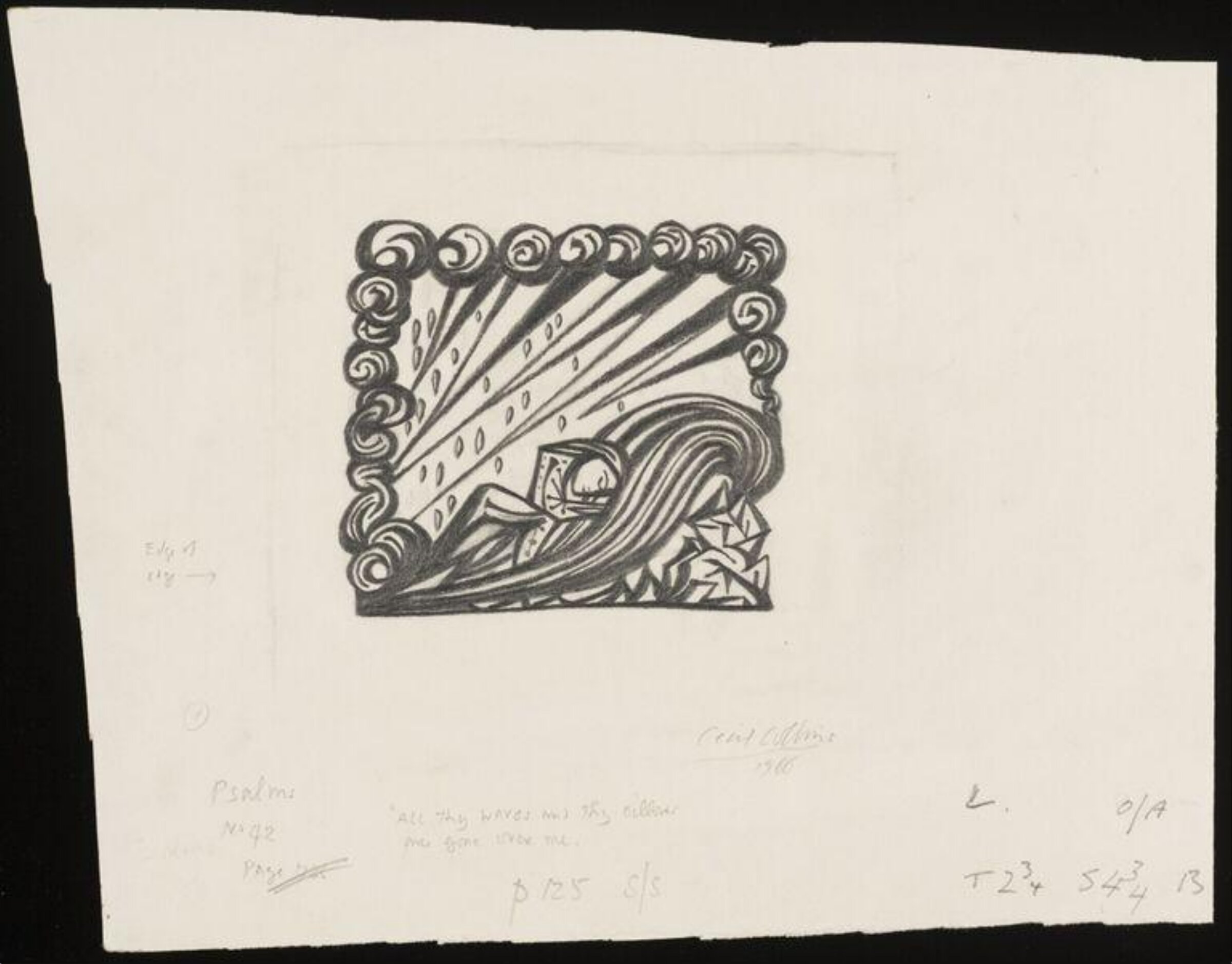 Illustration to the line "All thy waves and thy billows are gone over me" from Psalm 42:7, Cecil Collins, 1968