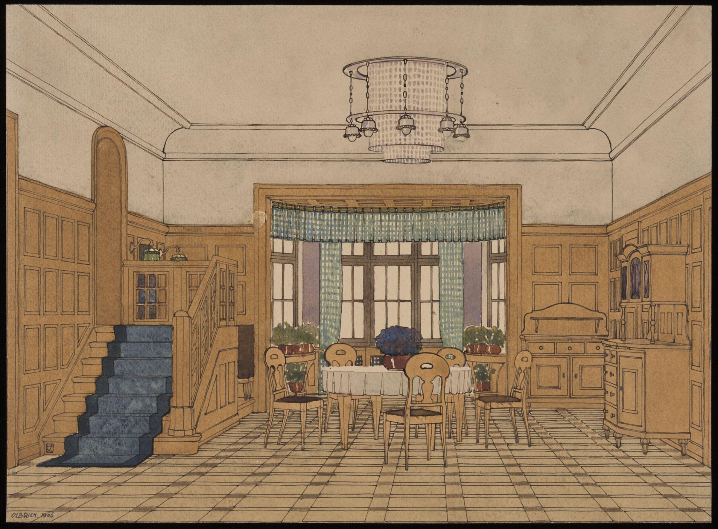 Design for an interior in an historicist style incorporating Biedermeier and Baroque elements., Joseph Maria Olbrich