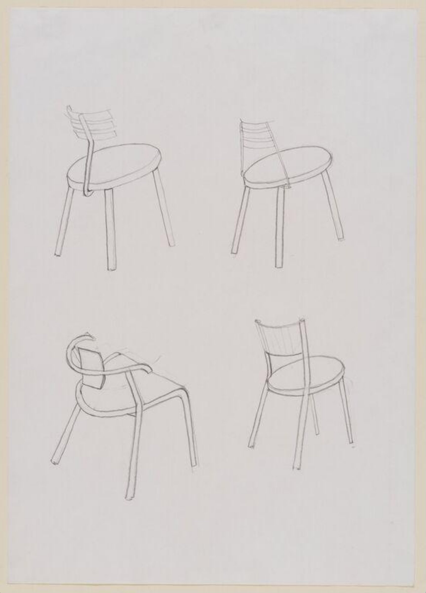 Designs (4) for chairs, including the prototype of the Rib chair., Paul M. Chamberlain, 1986