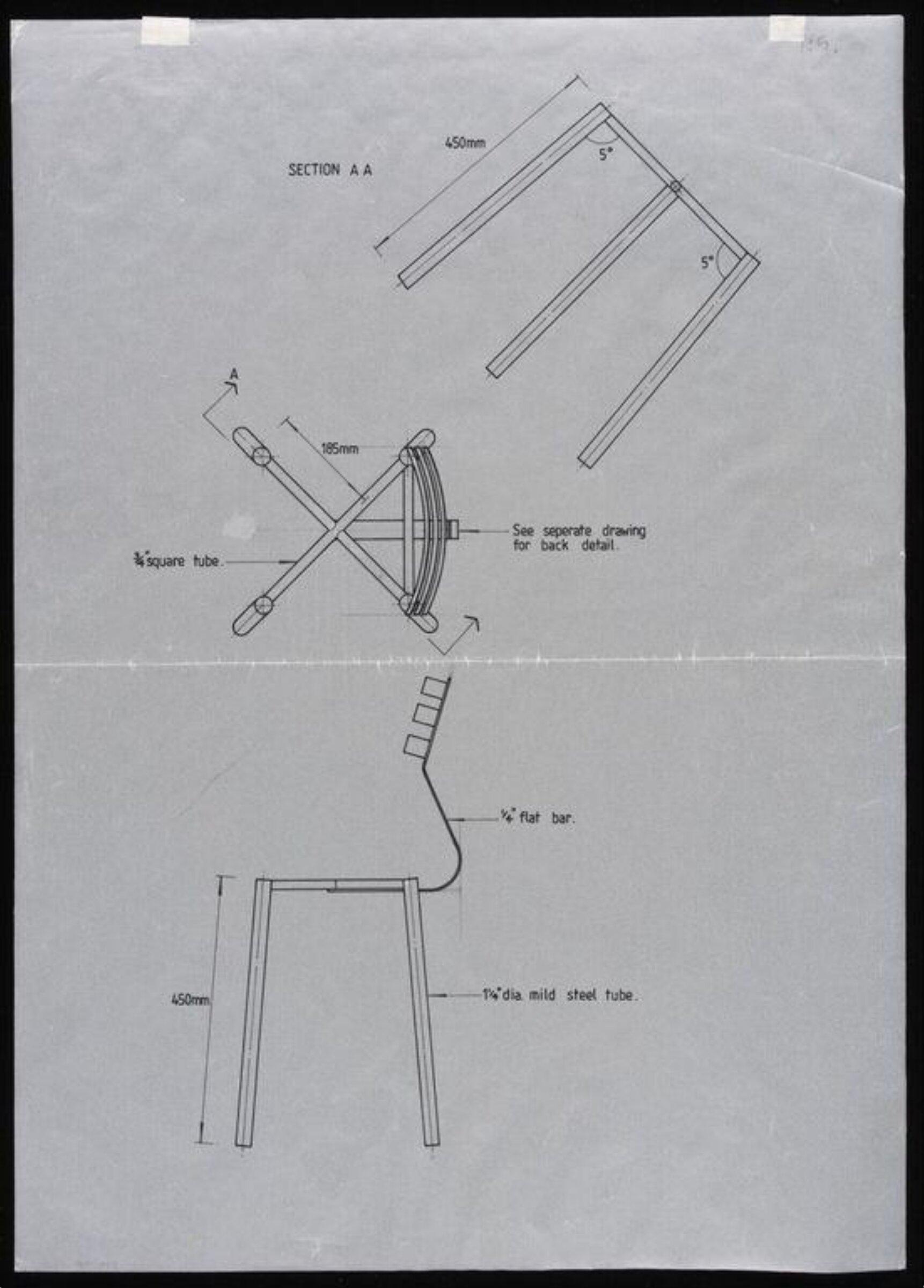 Rib chair. Side elevation, [lan of frame, legs and back without seat etc., Peter Christian
