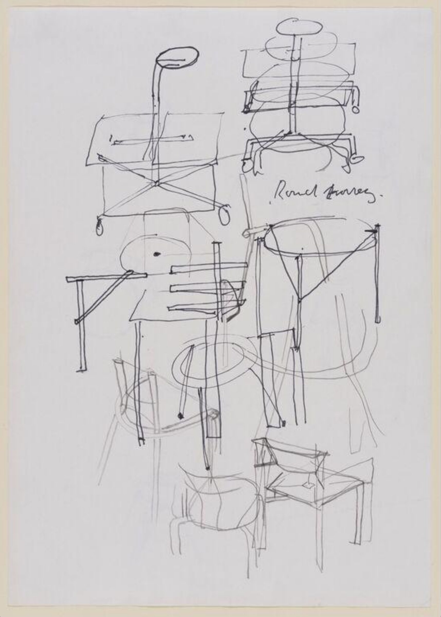 Sheet of rough sketches for trolleys, tables and chairs., Peter Christian