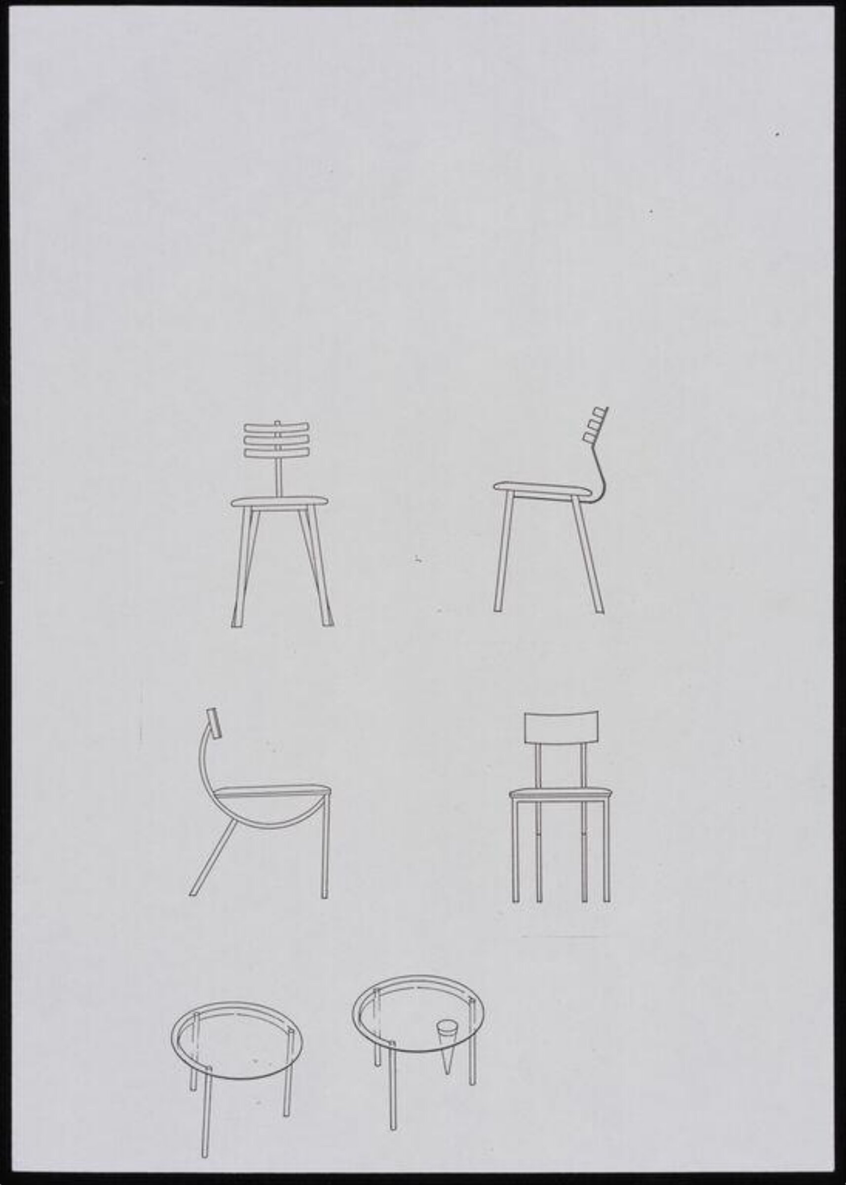 Sketches (6) of front and side elevation of Rib chair etc., Peter Christian