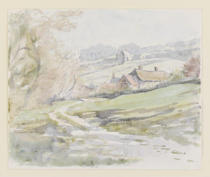 Landscape near Sidmouth, with cottages surrounded by fields and woods top image