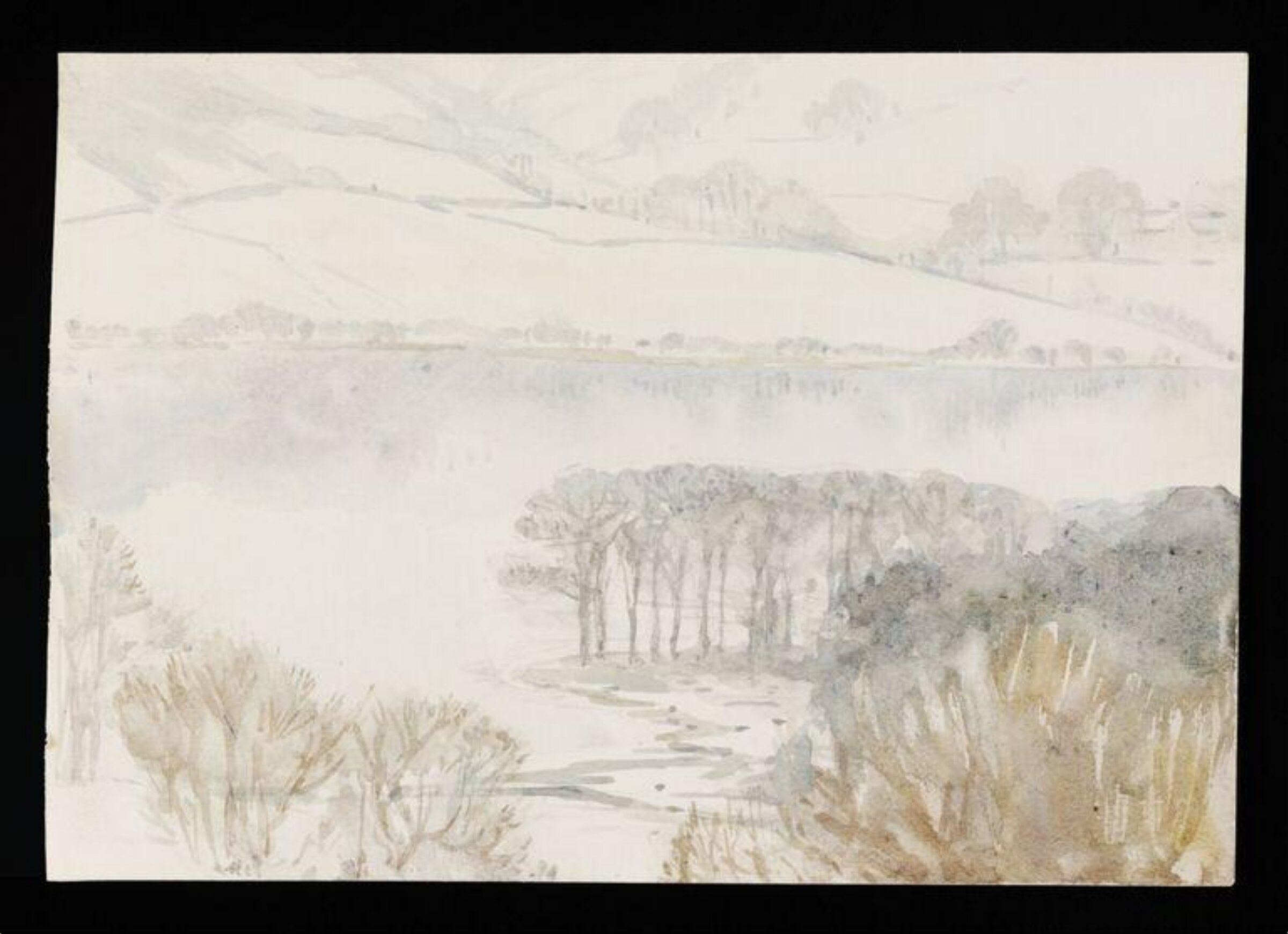 Esthwaite Water and snow-covered hills, Beatrix Potter, December 1913