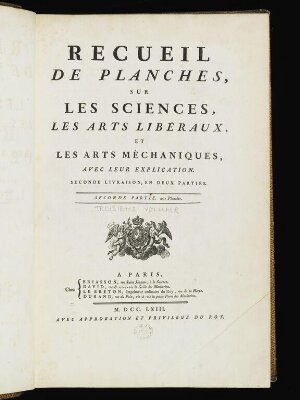 Recueil de planches, sur les sciences, les arts libéraux et les arts méchaniques, avec  leur explication