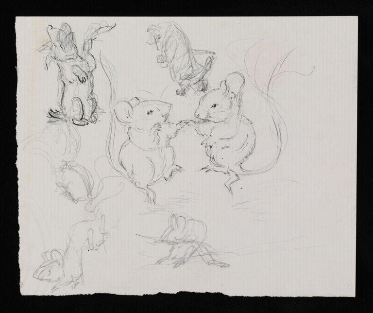 Mice dancing and two studies of dogs by Beatrix Potter