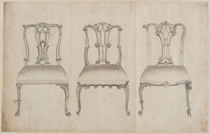 Three designs for ribbon-back chairs which appeared as plate no.14 in The Gentleman and Cabinet-Maker's Director (1762 ed.), Thomas Chippendale