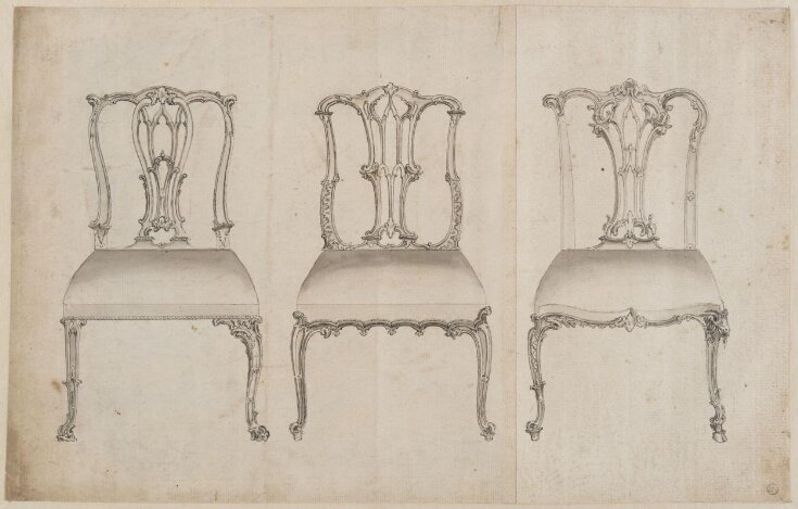 Three designs for ribbon-back chairs which appeared as plate no.14 in The Gentleman and Cabinet-Maker's Director (1762 ed.), Thomas Chippendale top image